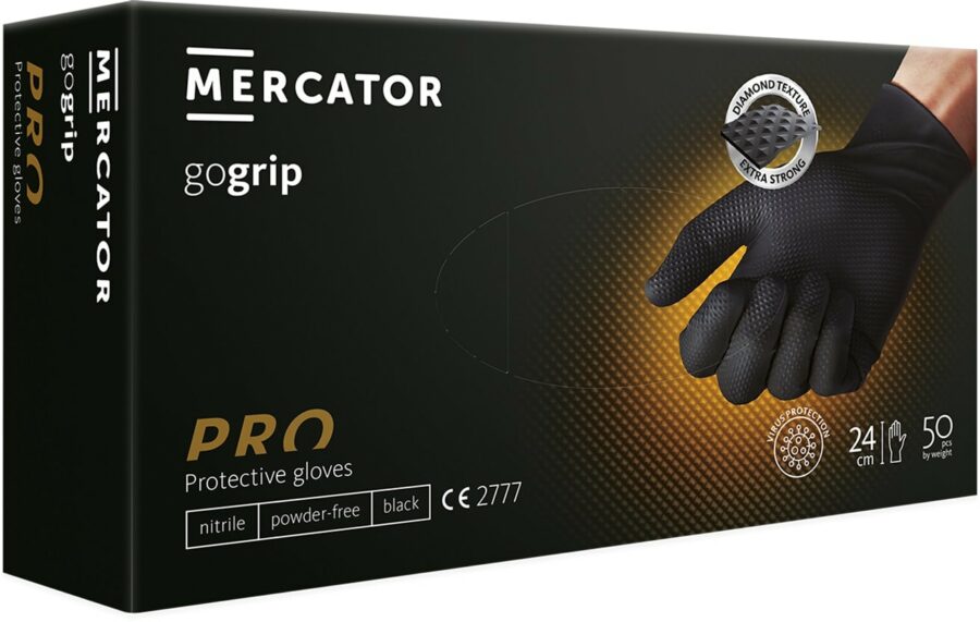 Jednorázové nitrilové rukavice 50ks MERCATOR® GoGrip BLACK nepúdrované